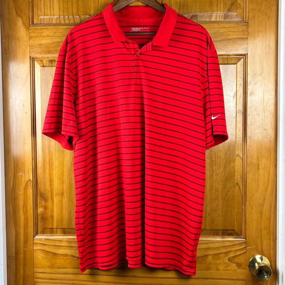 Nike Golf Mens Standard Fit Red Striped Short Sleeve Polo Shirt 2XL Breathable